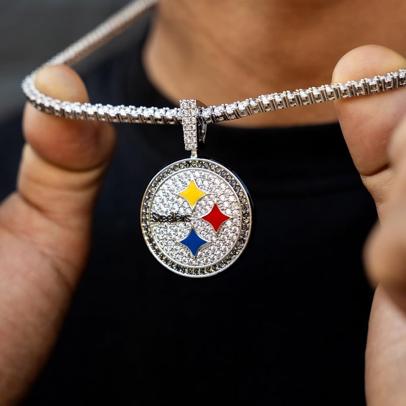 GLD Officially licensed NFL Sports Team Logo Pendant - Gold Plated Iced Out Football Necklace Charm - Image 1